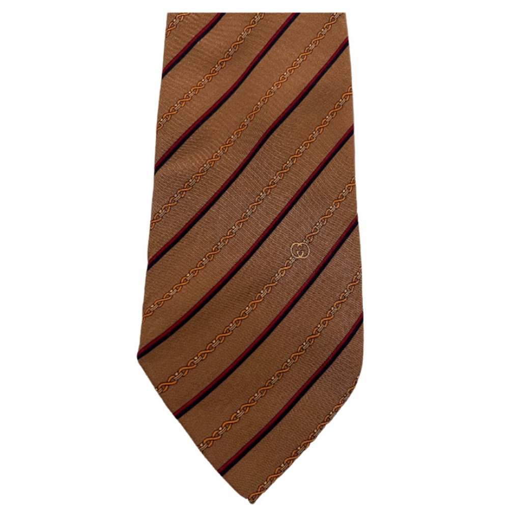 Gucci Men’s Vintage Striped Brown 100% Silk Tie Made in Italy